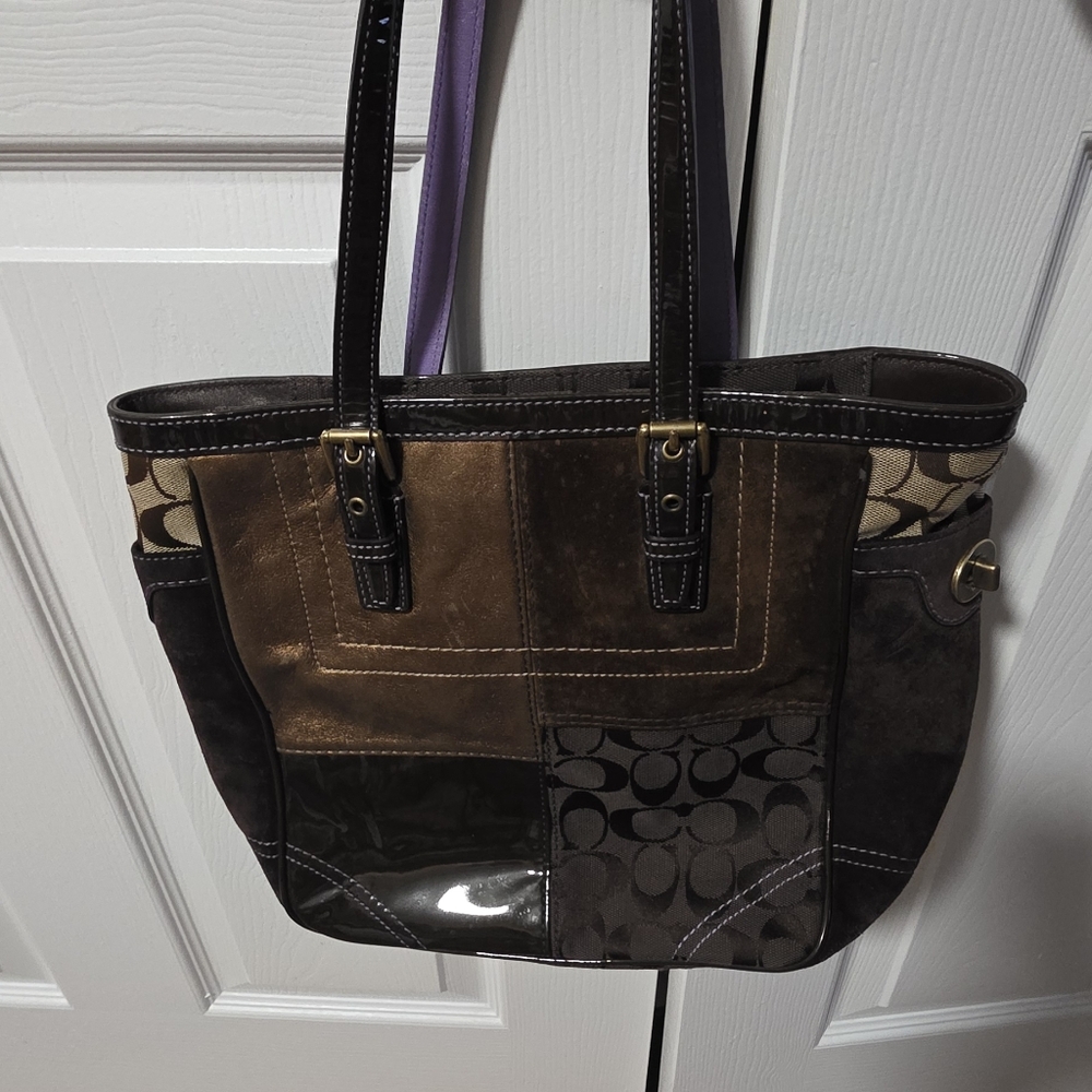 Coach Patchwork Brown and Gold Tote Bag